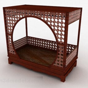 3D-Modell eines Einzelbetts aus Holz im chinesischen Stil