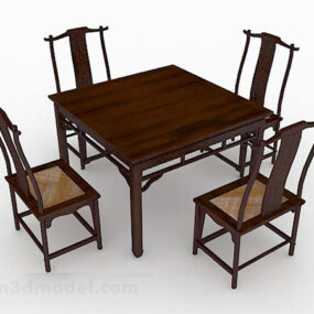 שולחן וכיסא מעץ בסגנון סיני דגם תלת מימד