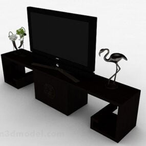 Mueble de televisión tradicional de madera negra para el hogar modelo 3d