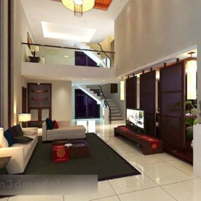 Sala de estar de villa china modelo 3d