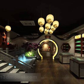 Kiinalainen Villa Stairs Decoration 3D-malli