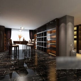 Mô hình nội thất quầy bar làm mát rượu vang Trung Quốc 3d