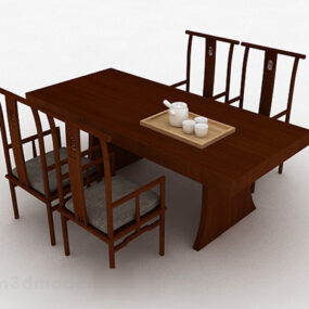 Chinese Wooden Dining Table And Chair Design 3d model