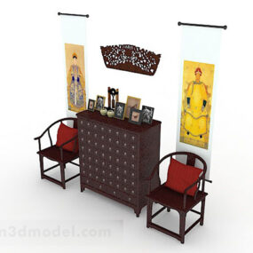 Chinese Wooden Table And Chair Set 3d model