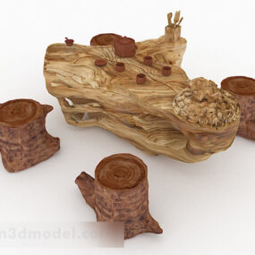 Chinese Wooden Tea Table Decor 3d model