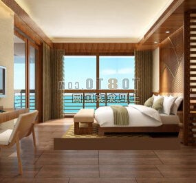 Modello 3d di interni di design classico della camera da letto cinese