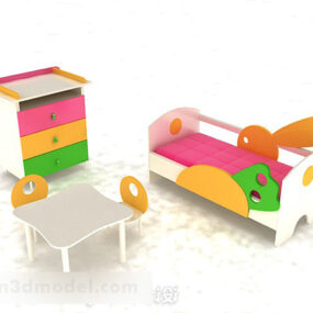 Modelo 3d de cama infantil combinada colorida