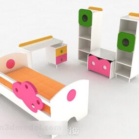 Model 3d Bed Anak Kayu Warna-warni
