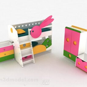 रंगीन लकड़ी का चाइल्ड बंक बेड 3डी मॉडल