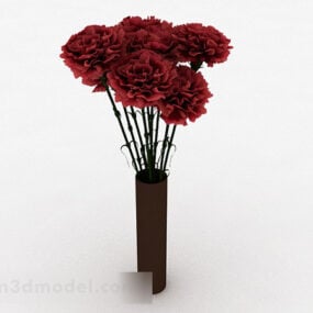 深红色的花朵室内花盆3d模型