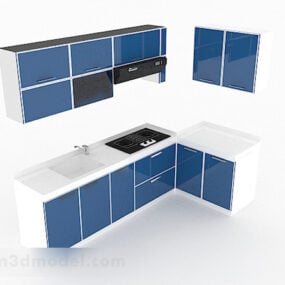 ダークブルーのL型キッチンキャビネット3Dモデル