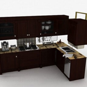 Dark Brown L Shaped Kitchen 3d model