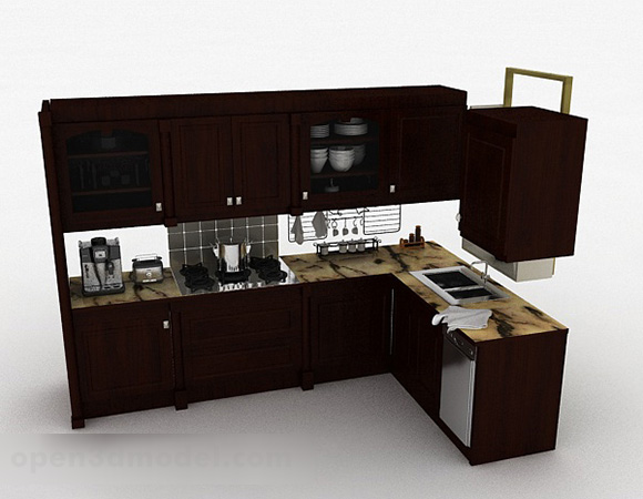 Dark Brown L Shaped Kitchen Free 3d Model Max Open3dmodel