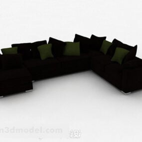 Decoración de sofá multiplaza marrón oscuro modelo 3d
