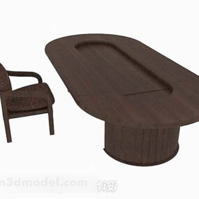 Office Dark Brown Oval Desk 3d model