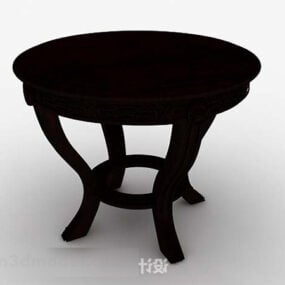 עיצוב שולחן אוכל עגול בצבע חום כהה דגם תלת מימד