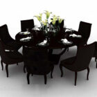 Dark Wood Round Dining Table Chair