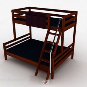 نموذج سرير بني داكن بطابقين ثلاثي الأبعاد