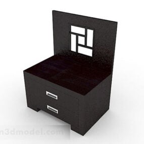 Dark Brown Wooden Bedside Table 3d model