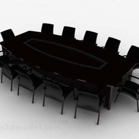 כסאות שולחן ישיבות מעץ כהה דגם תלת מימד