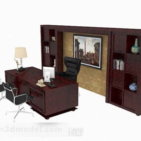 Dark Brown Wooden High-grade Desk Chair 3d model