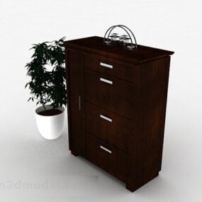 Dark Brown Wooden Shoe Cabinet 3d model