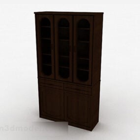 Dark Wooden Three Door Display Cabinet 3d model