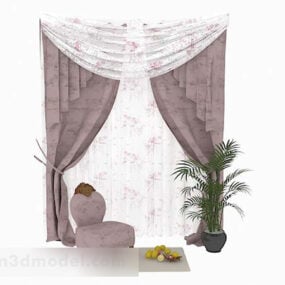 深粉色纱线图案窗帘3d模型