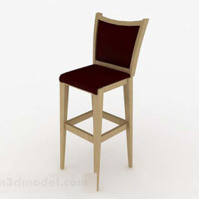 Dark Red Wooden Bar Chair 3d model