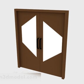 Modelo 3d de porta dupla de madeira maciça