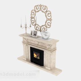 European Beige Stone Fireplace 3d model