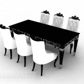 Europäisches schwarz-weißes Esstisch-Stuhl-Set 3D-Modell