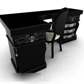ヨーロッパの黒の学習テーブル椅子 3D モデル