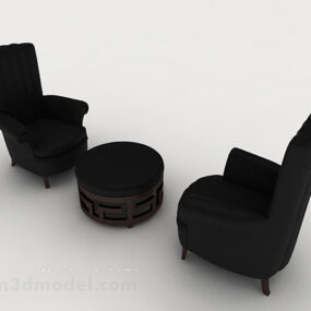 میز و صندلی مشکی اروپایی مدل سه بعدی