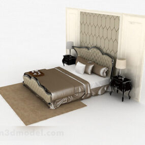 European Brown Double Bed 3d model