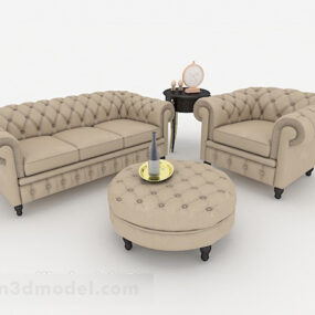 European Brown Home Simple Sofa דגם תלת מימד