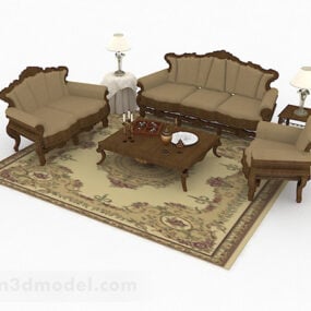 European Brown Wooden Sofa Set 3d model