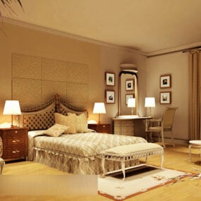 ヨーロッパの古典的な寝室のデザインのインテリア 3D モデル