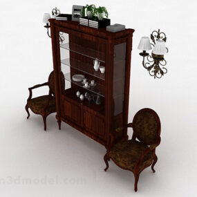 European Classical Wooden Display Cabinet 3d model