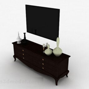 Armário de TV doméstico europeu em madeira escura Modelo 3D