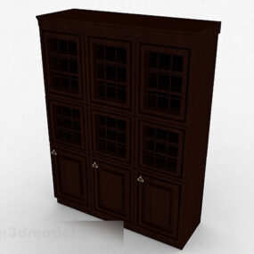 European Dark Brown Multi-door Display Cabinet 3d model