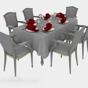 Set Kerusi Meja Makan Eropah model 3d