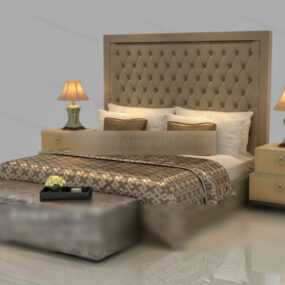 Elegant European Double Bed 3d model