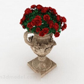 Klasyczny wazon z europejskim kwiatem róży Model 3D