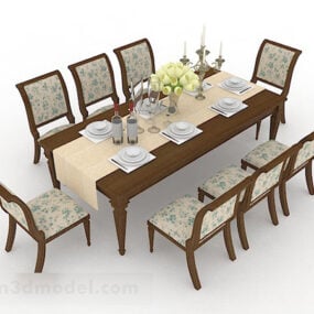 European Garden Wooden Dining Table And Chair 3d model