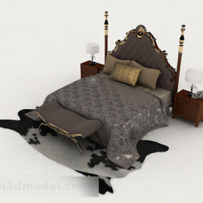 نموذج ثلاثي الأبعاد لسرير مزدوج للمنزل باللون الرمادي الأوروبي