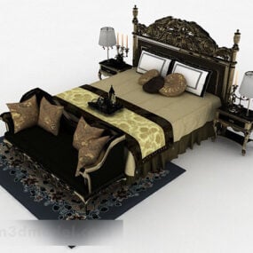 Mô hình 3d nội thất giường đôi xanh châu Âu