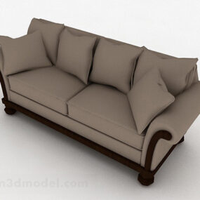 Europäisches mehrsitziges Sofa aus grauem Stoff, 3D-Modell