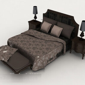 European Grey Wooden Double Bed 3d model