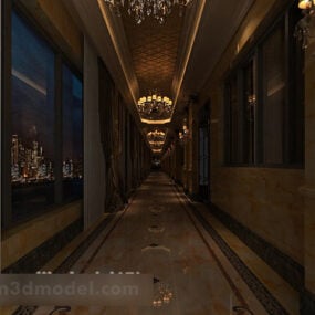 Model 3D wnętrza korytarza korytarza hotelu europejskiego